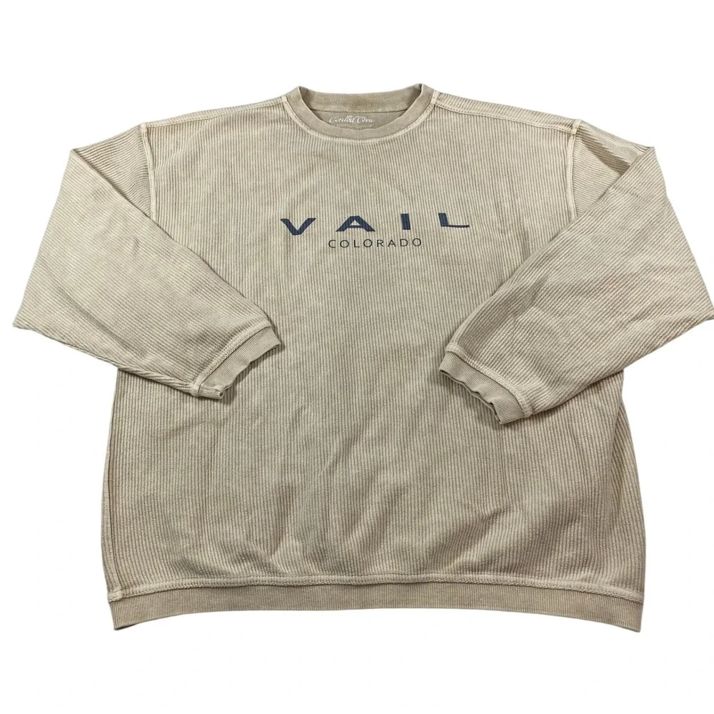 Corded Crew Vail Colorado Sweatshirt Tan Ribbed Cotton Pullover XL